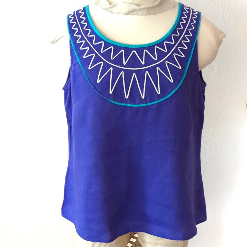 FUN Summer BODEN Purple LINEN top sz 8